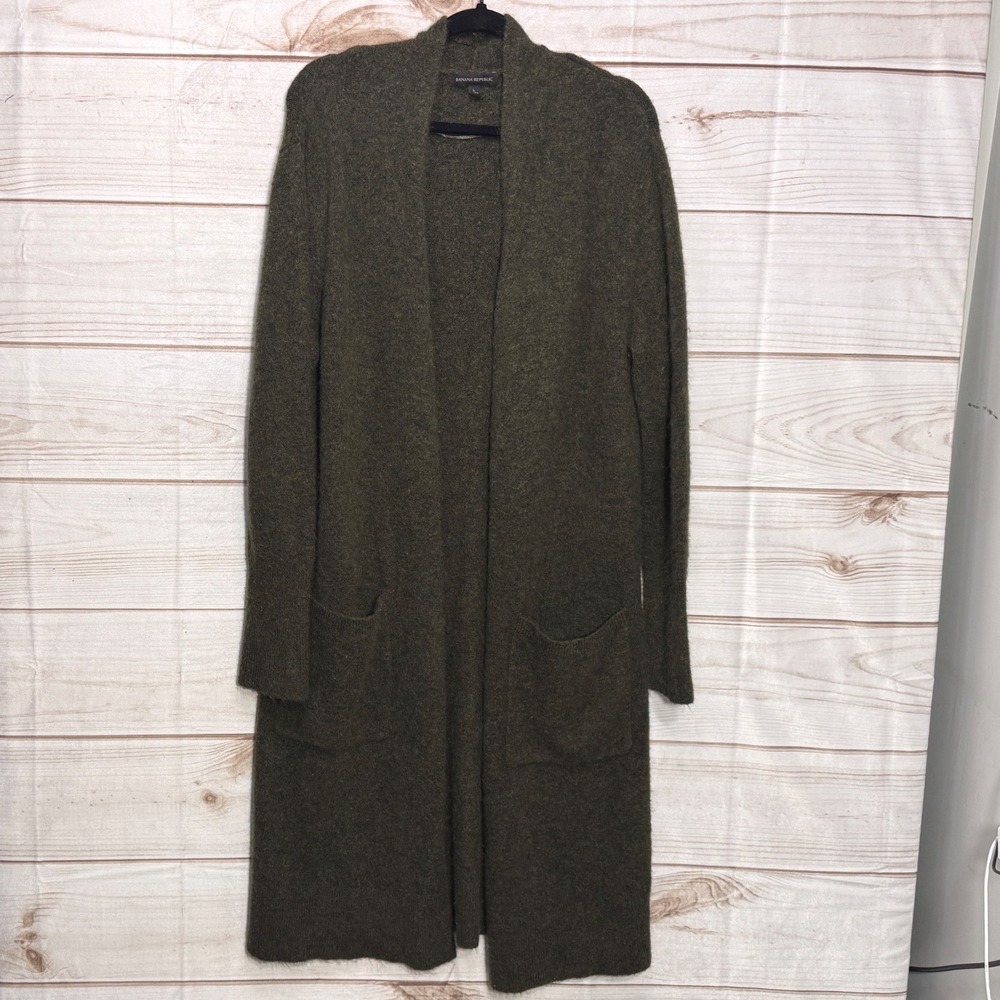 Banana Republic Womens Olive Green Longline Open Front Cardigan Sweater Large